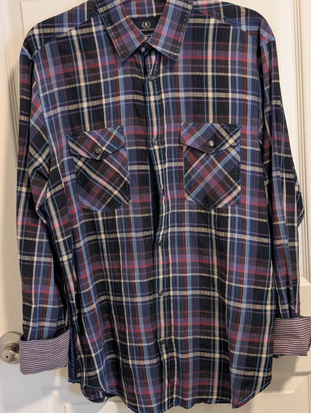 Bugatchi Western Navy, Purple and Red Plaid Button-Down Shirt